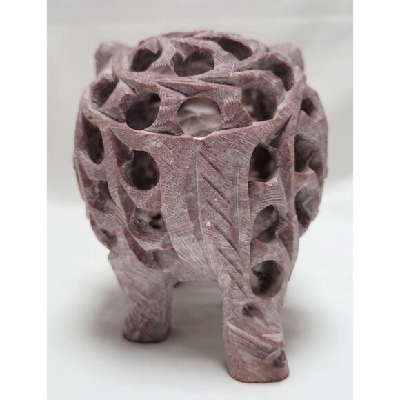 Vintage Hand Carved Soapstone Jali Design Mother Elephant Figure Baby Inside - Picture 2 of 7